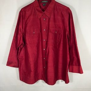 Ralph Lauren Dupioni Silk Red Blouse 2X NEW
